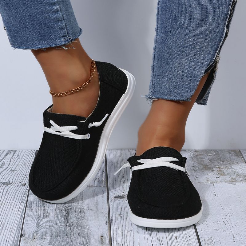 Women's Flat Lace up Loafers Breathable Canvas Casual Walking Shoes