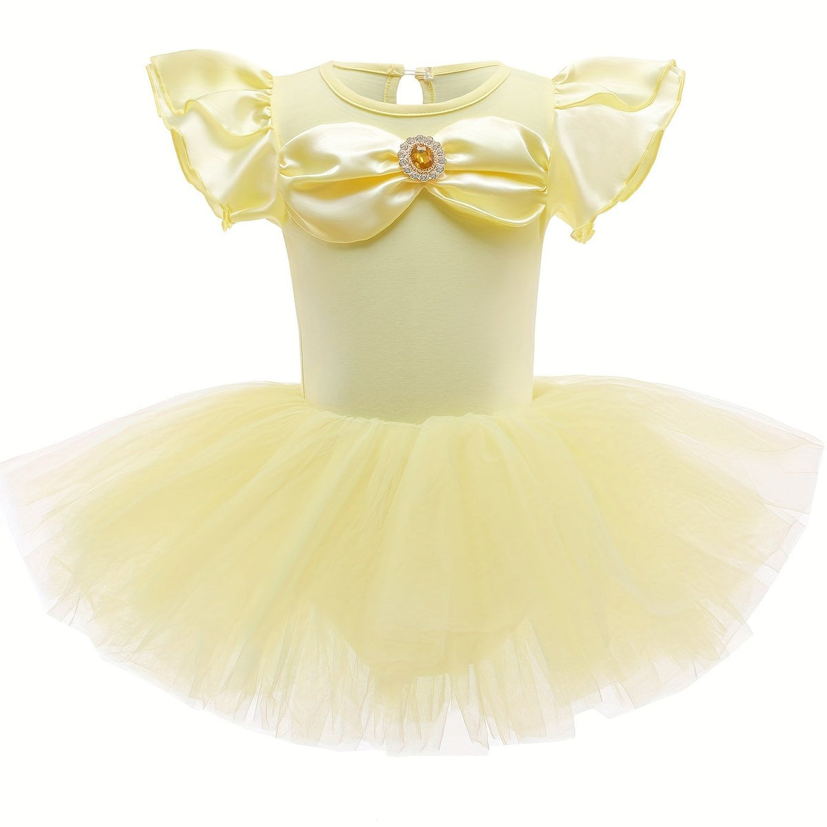 Girls Yellow Tulle Tutu Mesh Dress With Rhinestone Decoration
