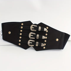 Wide Punk Elastic Waistband Rivet Belt