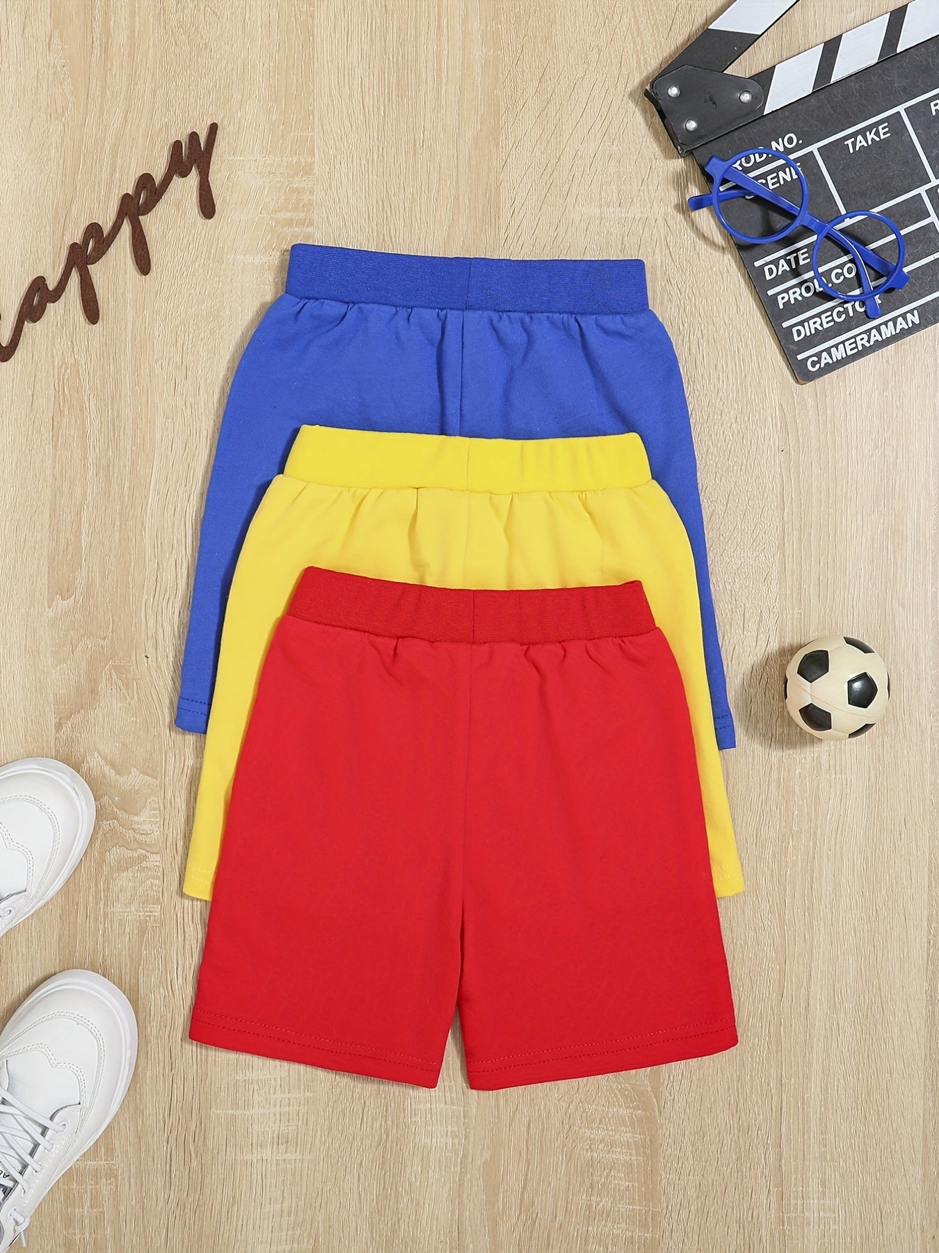 3pcs Boys Grey Drawstring Quick Dry Shorts