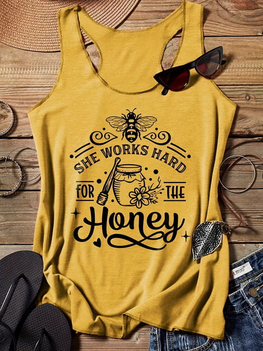Bee Print Tank Top Summer Sleeveless Casual Women's Clothing