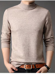 Men's Casual High Neck Knitted Sweater, Warm Wool Long Sleeve Pullover