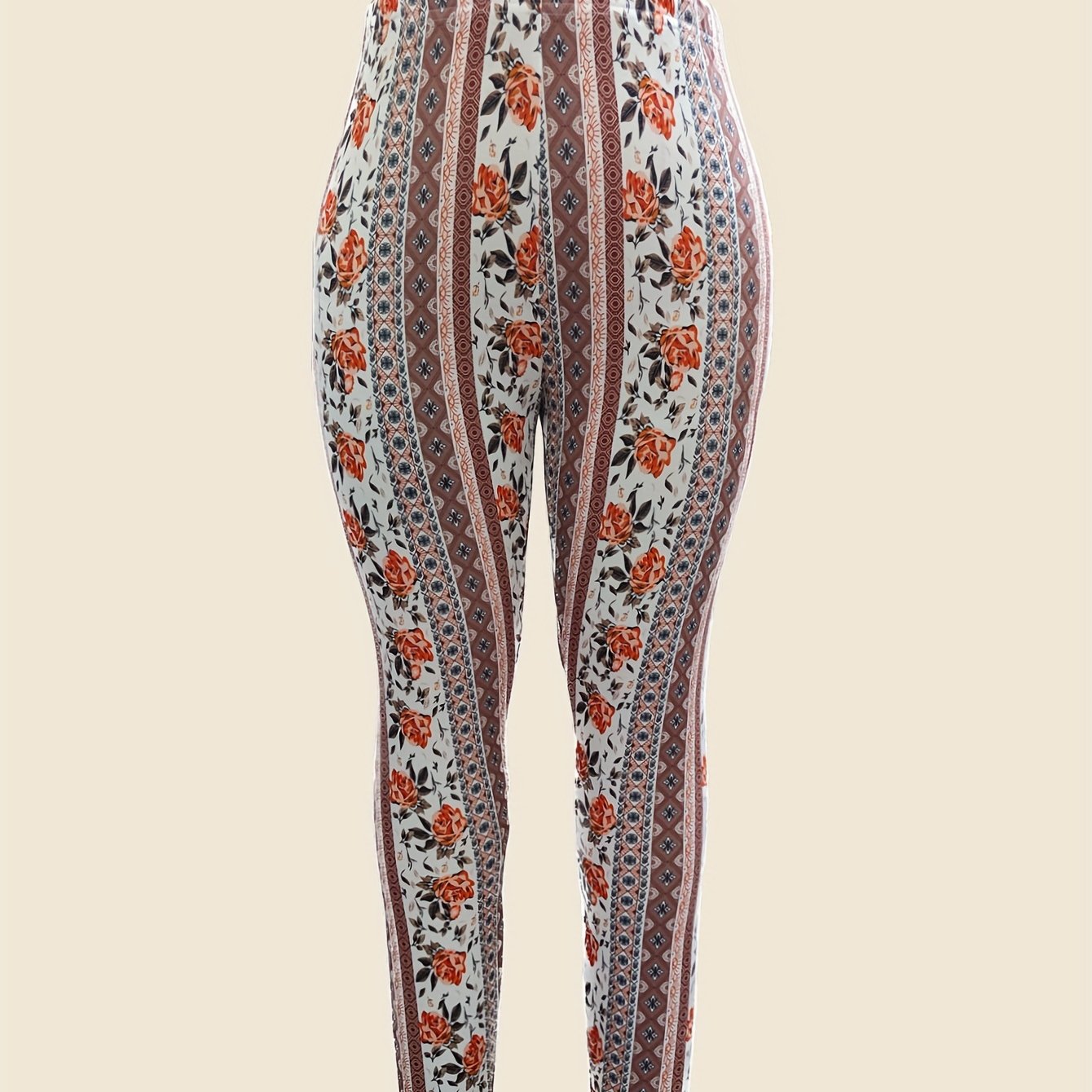 Boho Patchwork Print High Rise Skinn Pants