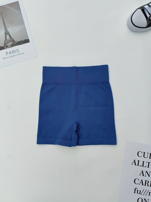 3pcs High Waist Yoga Shorts Rib Knit Plain Butt Lifting Tummy Control Sporty Sho