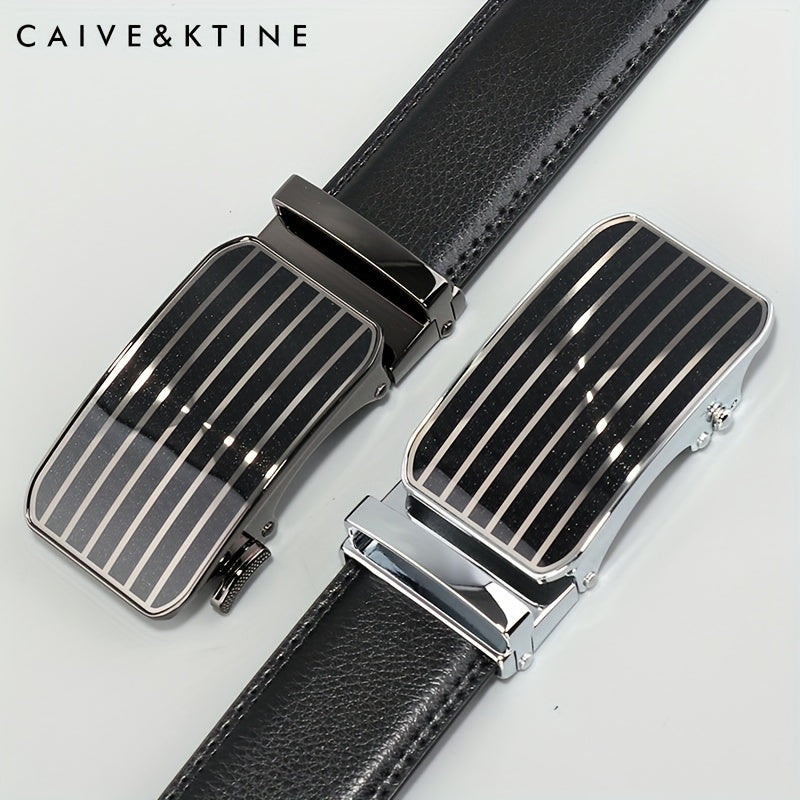 Caivektine Men's Cowhide Striped Business Belt Casual Belt