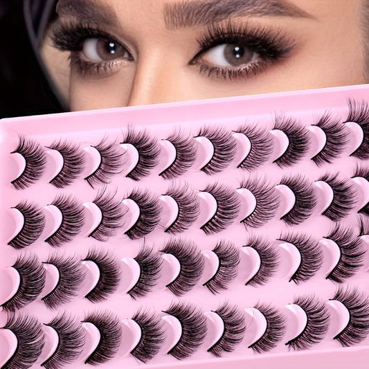 20 Mixed False Lashes Natural Thick Eyelashes Simulated Fiber Messy Slender