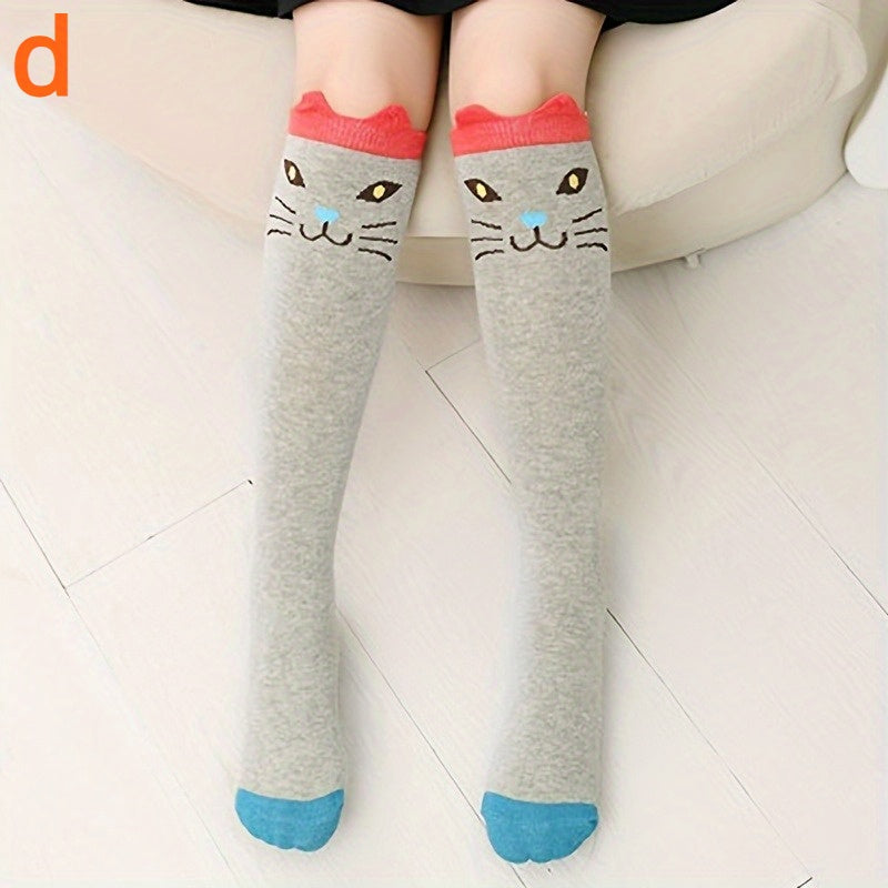 Cartoon Cat Print Knee High Stockings