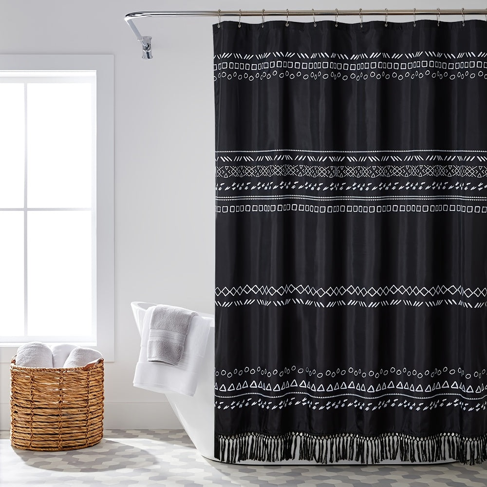 Boho Shower Curtain with Tassel Waterproof Geometric Fabric Bathroom