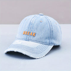 BREAK Embroidery Denim Baseball Cap Washed Distressed Couple Dad Hats