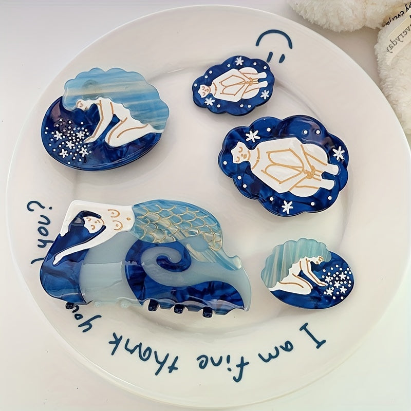 Mermaid Sea Pattern Hair Claw Sweet Ponytail Holder For Women Girls