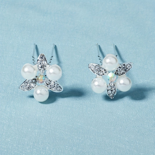 2pcs Rhinestone Faux Pearl Hairpin Bridal Head Jewelry