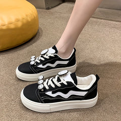 Women's Smile Decor Canvas Shoes Lace Up Low Top Sneakers