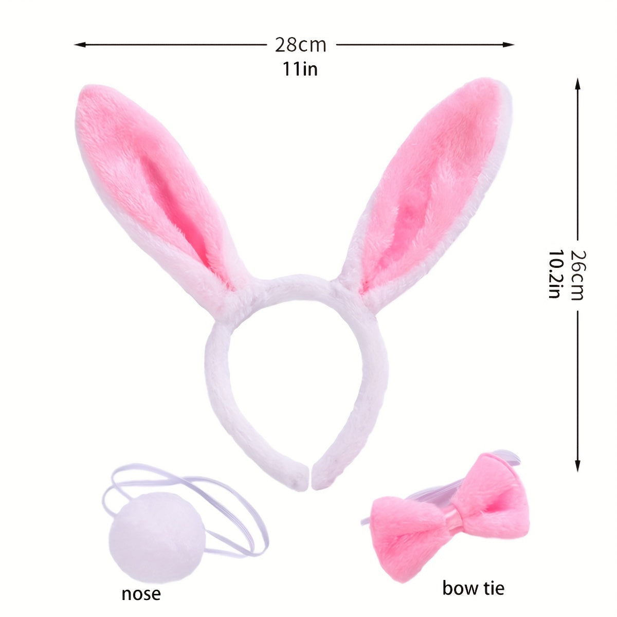 4pcs Cartoon Plush Dress Up Rabbit Ears Headband Mesh Skirt Bowknot Plush Ball
