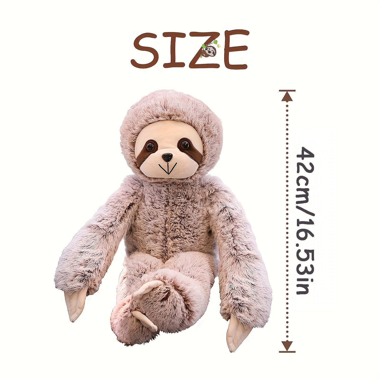 Sloth Plush Toy Soft Polyester Stuffed Animal with Brown Hooded Cuddly Hug