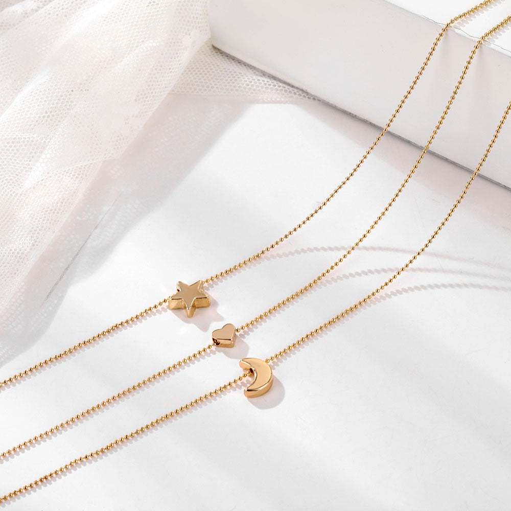 Star Moon Love Pendant Bead Necklace Multilayer