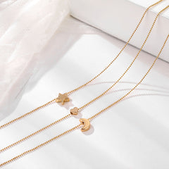 Star Moon Love Pendant Bead Necklace Multilayer