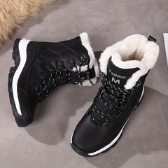 Women's Winter Snow Boots, Lace Up, Non-slip, Mid Calf Plush Inner Warm Boots
