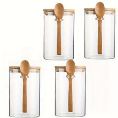4pcs Sealed Glass Jars With Lids And Spoons Candy Jars Transparent Spice Jars