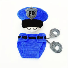 Newborn Policeman Hat & Shorts Set for Photoshoot