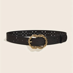 Irregular Hollow Buckle Wide Belt Geometric PU Waistband for Party Prom