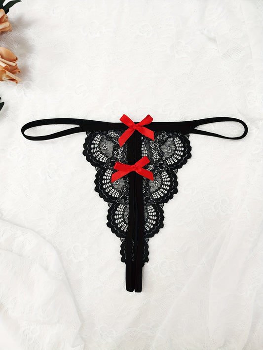  Exotic Lace Thong with Bow Decor