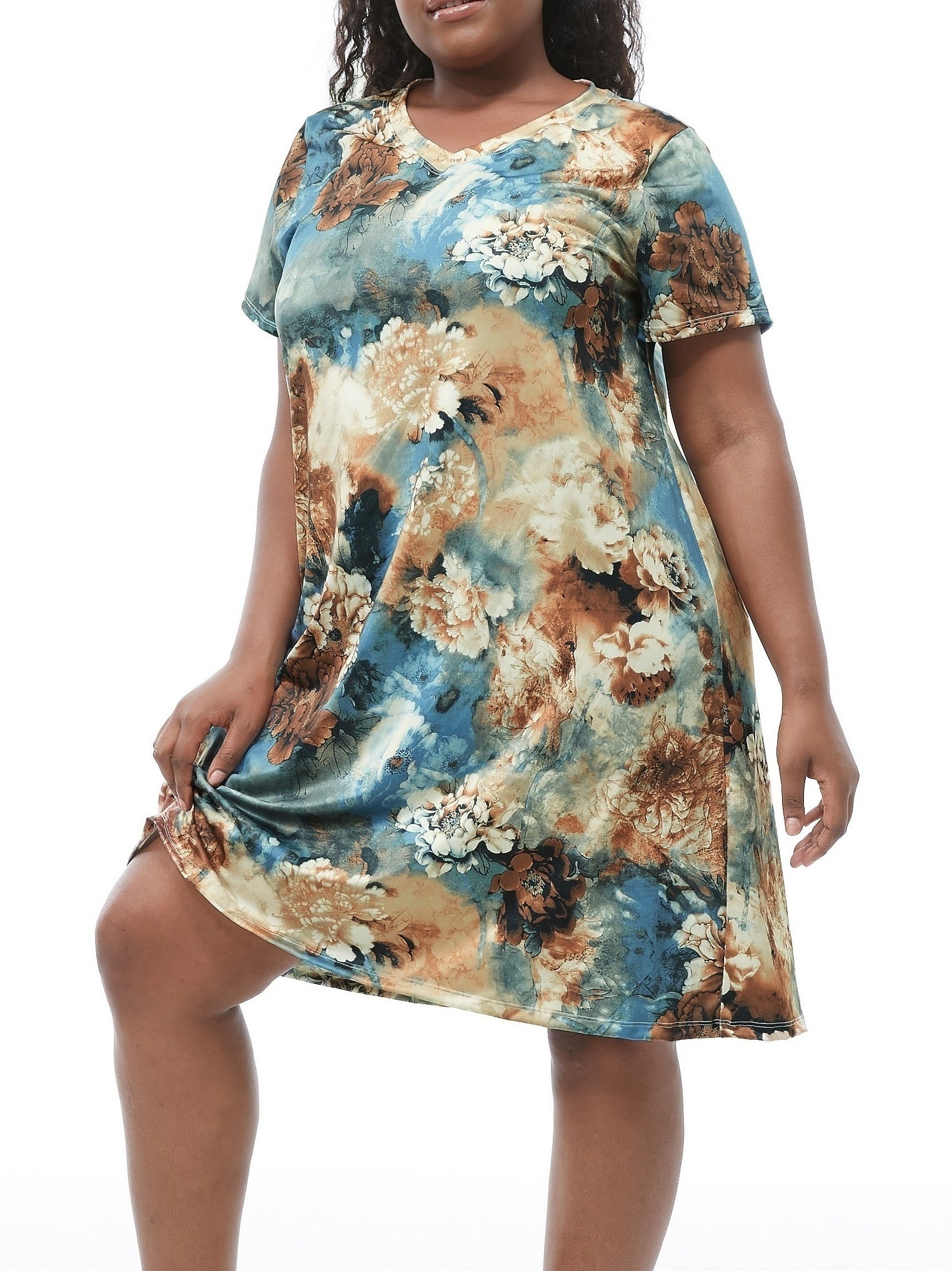  Tie Dye Floral Print V-Neck Nightdress
