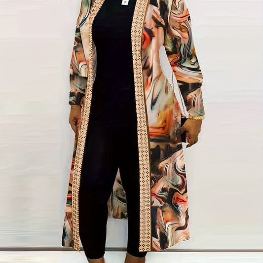  Marble Print Long Sleeve Open Front Cardigan