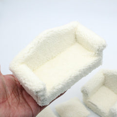 Soft Beige Plush Single Sofa with Pillow for Dollhouse