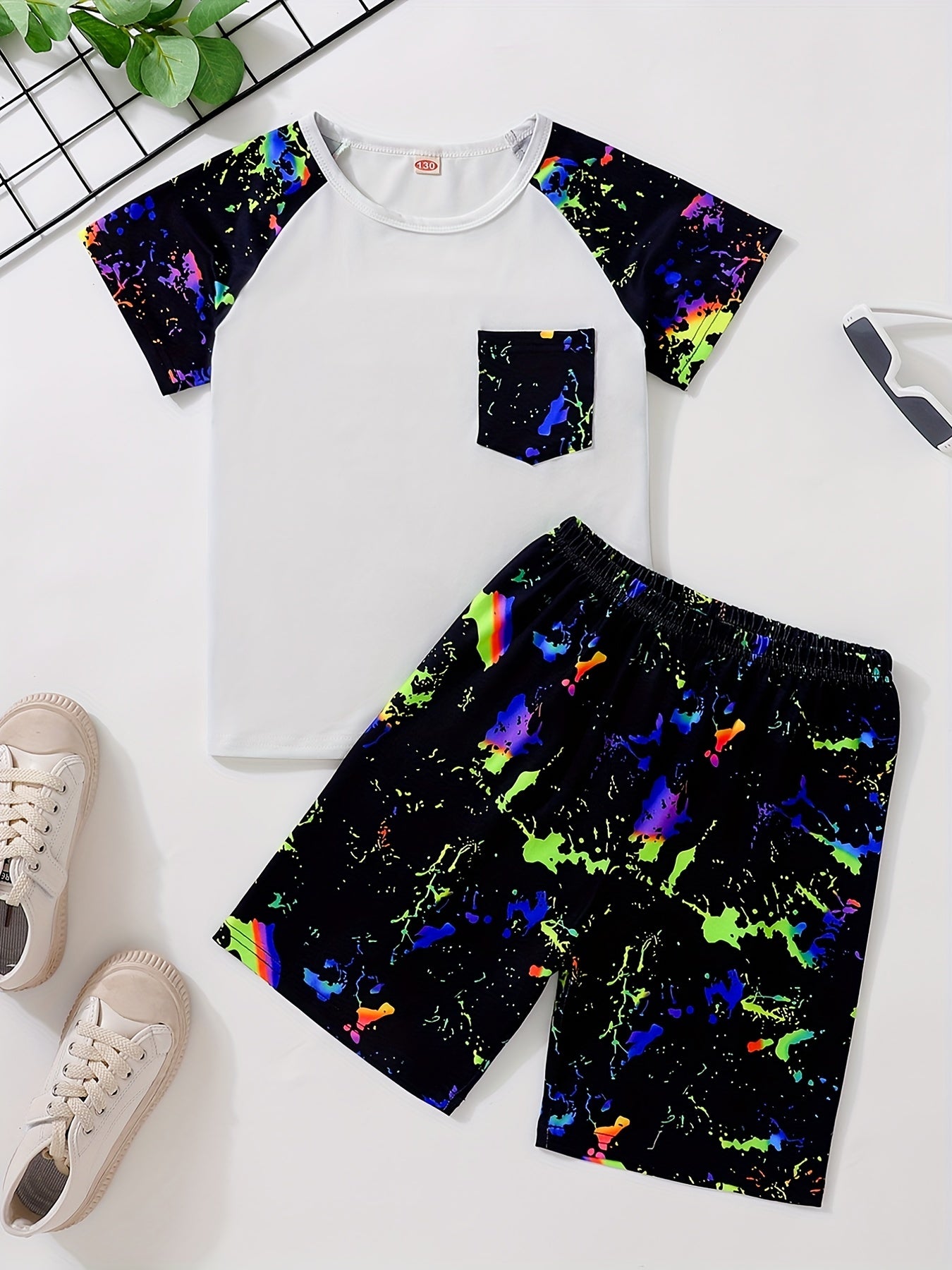 Boys Tie Dye T shirt Matching Shorts Kids Clothes Summer
