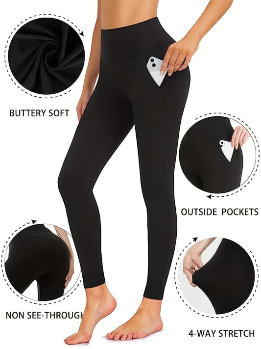 Fleece Lined Leggings With Pockets High Waisted