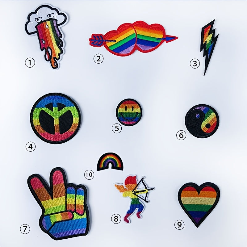 10pcs LGBT Rainbow Patch Embroidery Fabric Stickers Gay Lesbian Bisexual Transge