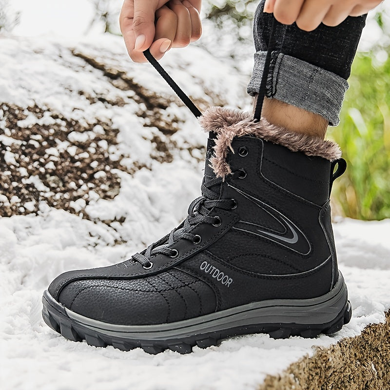 Men's Snow Boots Leather Warm Fleece Hiking Tactical Military Winter