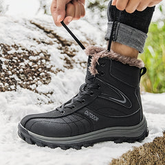Men's Snow Boots Leather Warm Fleece Hiking Tactical Military Winter