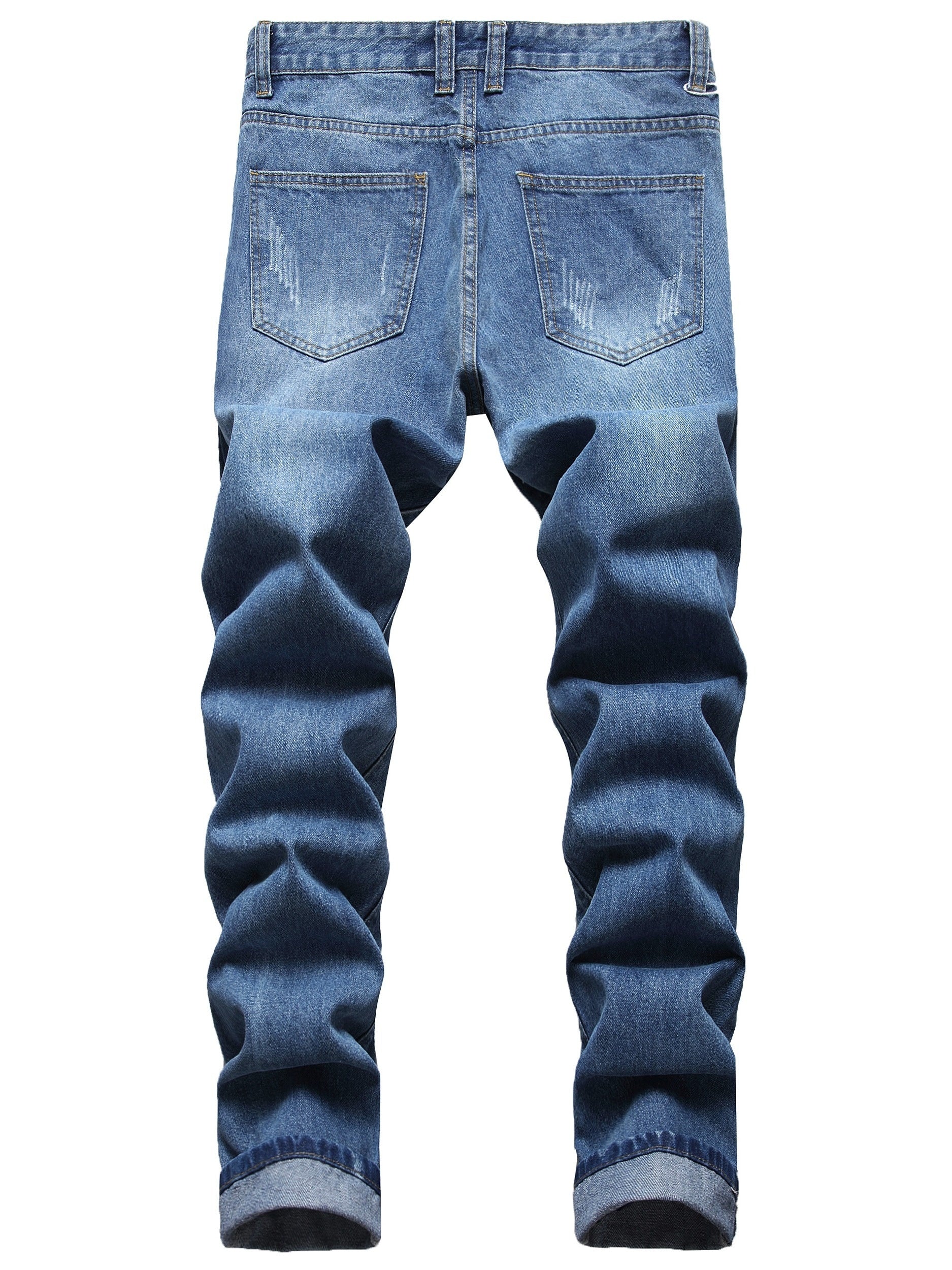 Retro Style Ripped Jeans Men's Casual Distressed Denim Pants