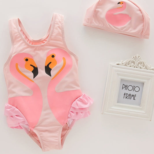 Flamingo Graphic Swimsuit with Swim Hat