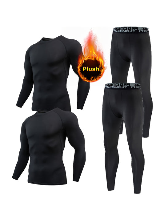 Men's Fleece Warm Compression Crew Neck Shirt & Pants Set