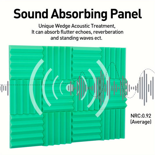 12pcs High Density Triangular Slot Sound Absorbing Cotton Green