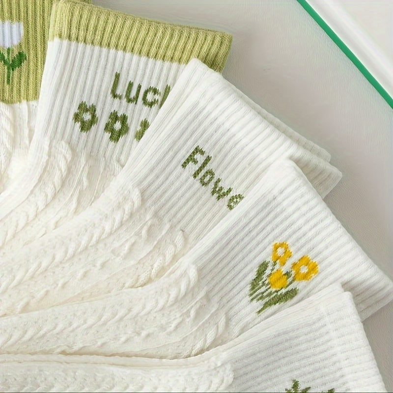 5 Pairs Floral & Letter Print Women's Stockings