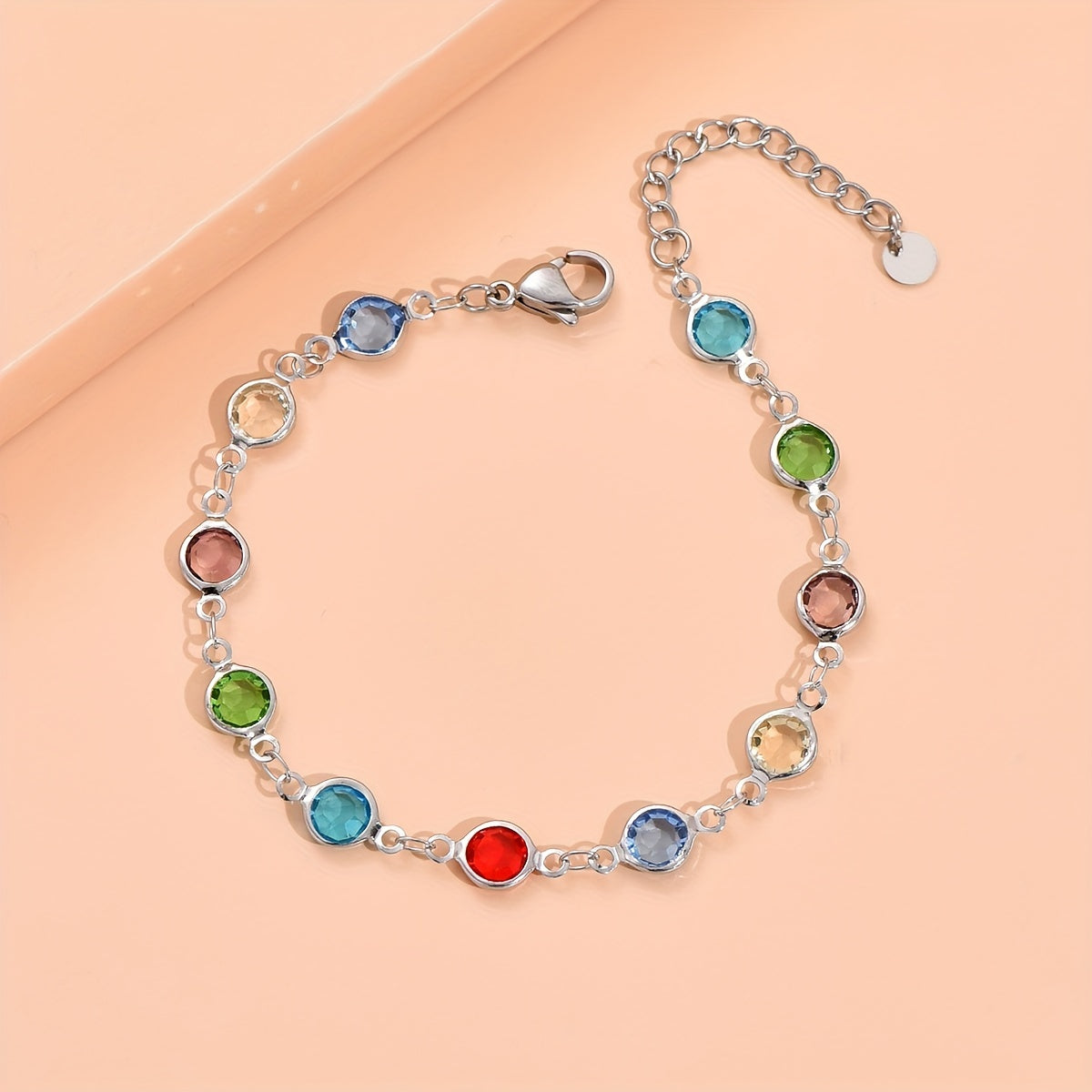 Colorful Zircon Stainless Steel Bracelet