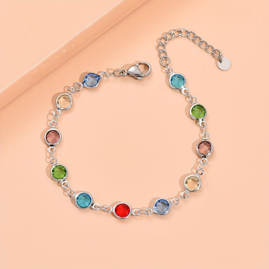 Colorful Zircon Stainless Steel Bracelet