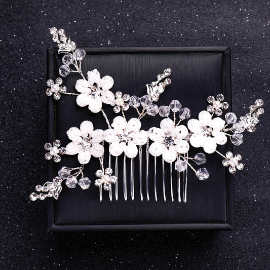 Faux Pearl Crystal Flower Bridal Hair Comb Wedding Hair Accessories Golden