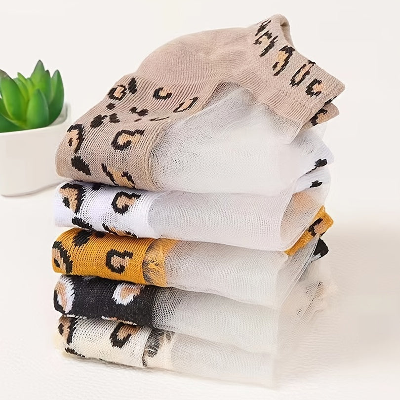 Leopard Basic Invisible Crew Socks Women's Summer Short Socks