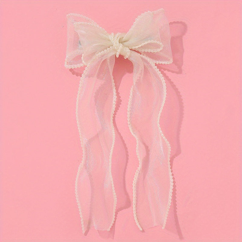 Organza Bow Hair Clip Pearl French Barrett Back Head