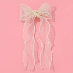 Organza Bow Hair Clip Pearl French Barrett Back Head