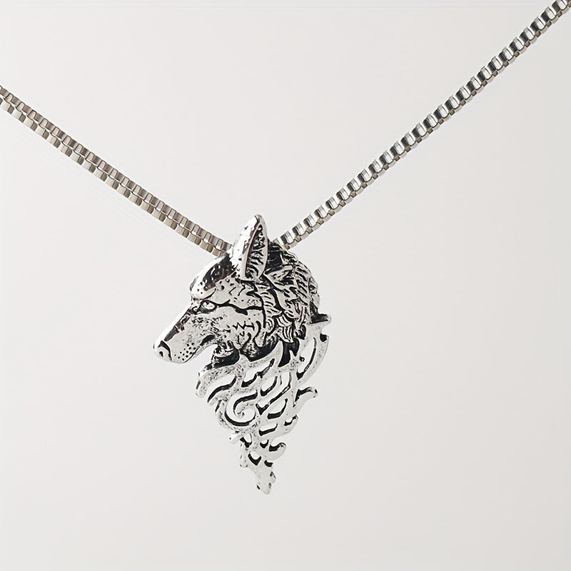 Punk Style Wolf Head Pendant Necklace Men's Jewelry Vintage Hip Hop Sweater Chai