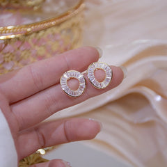 Geometric Crystal Hollow Circle Stud Earrings - Fine Jewelry for Women