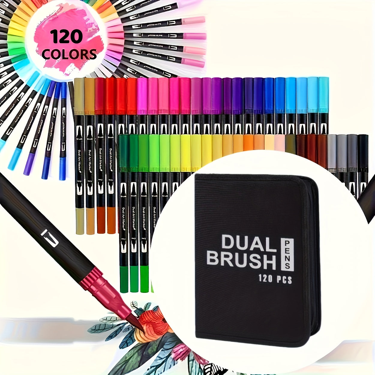 168pcs Dual Tip Watercolor Brush Pens Fine Line Coloring Set