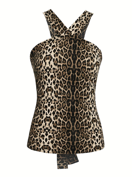 Leopard Print Halter Top Sexy Back Tie Halter Top For Summer