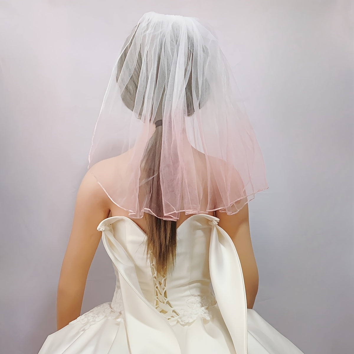 Gradient Short Layered Veil Bridal Headpiece Blush Pink Ombre