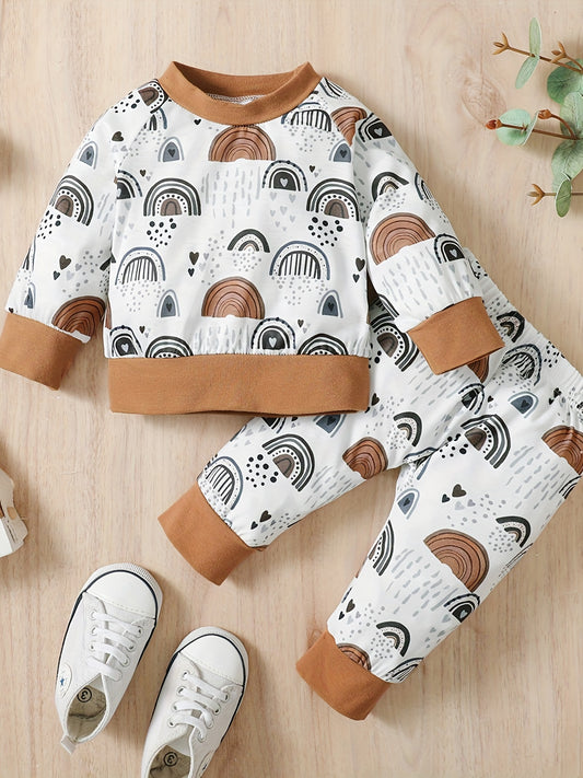 Baby Boy's Classic Print 2pc Set Crew Neck Long Sleeve Top & Pants